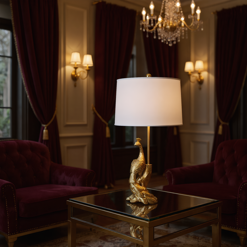 Brass Peacock Figurine Table Lamp