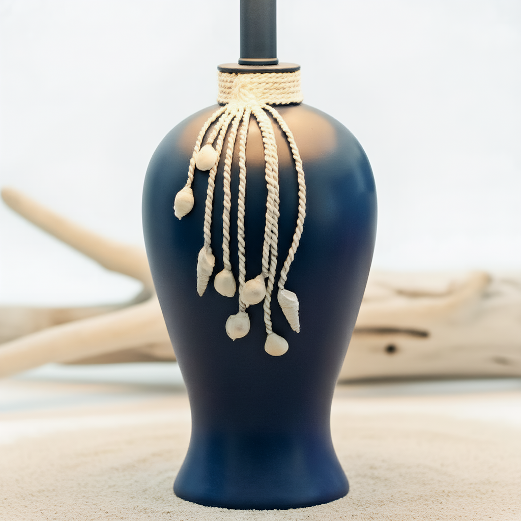 Mediterranean Navy Ceramic Pearl Tassel Table Lamp side view highlighting hand-finished quality - Neovall premium lamp