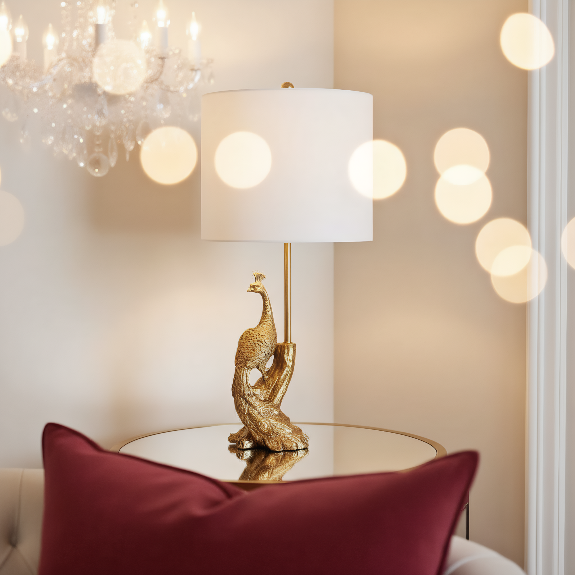 Brass Peacock Figurine Table Lamp