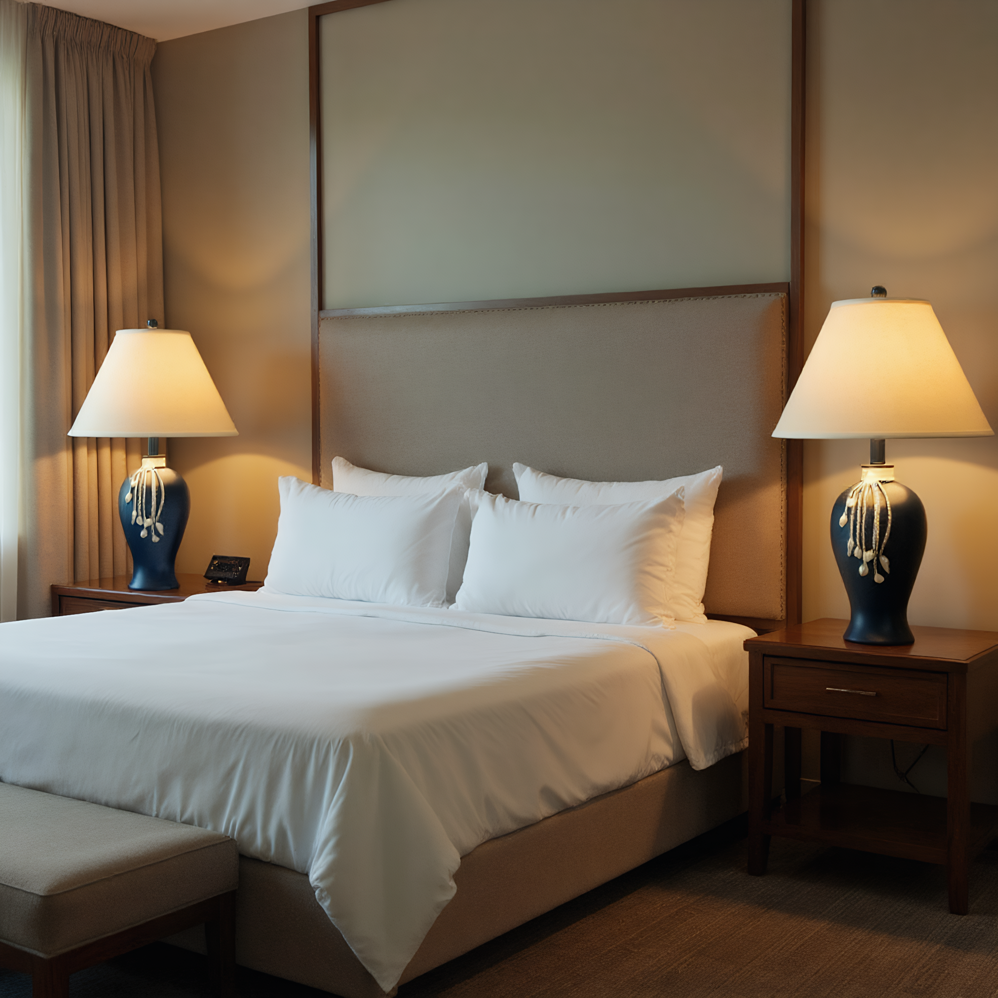 Mediterranean Navy Ceramic Pearl Tassel Table Lamp in use - warm ambient lighting for living spaces - Neovall