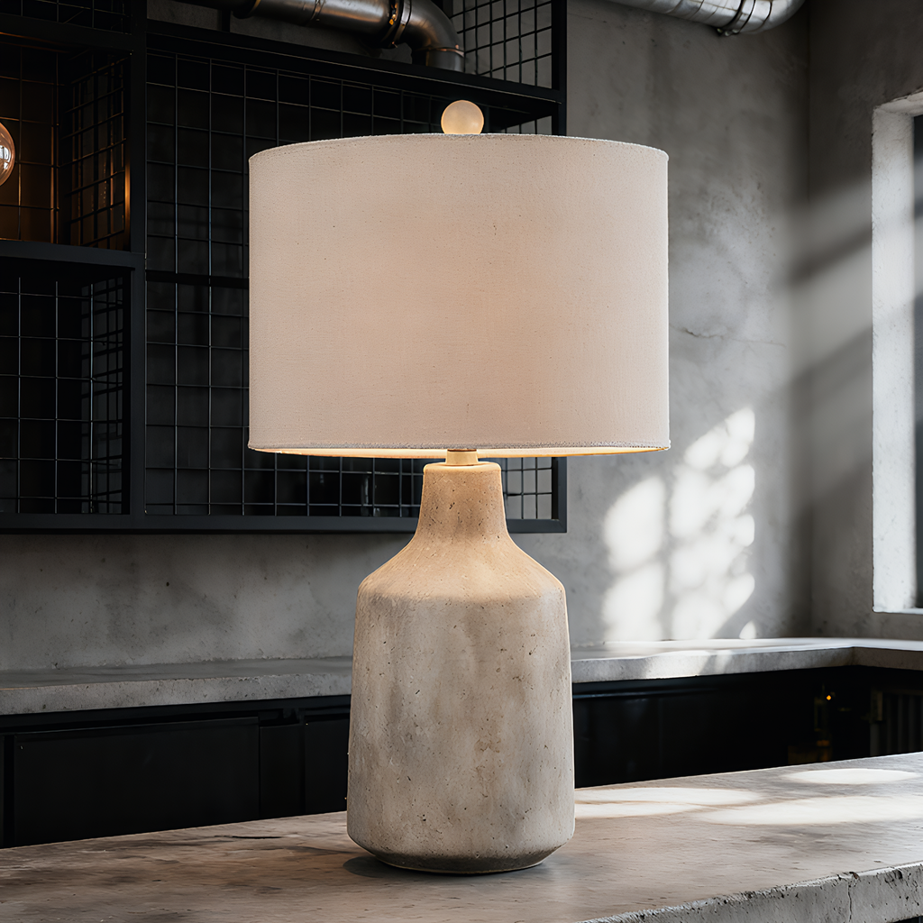 Wabi-Sabi Concrete Linen Table Lamp detail close-up showing premium materials and craftsmanship - Neovall