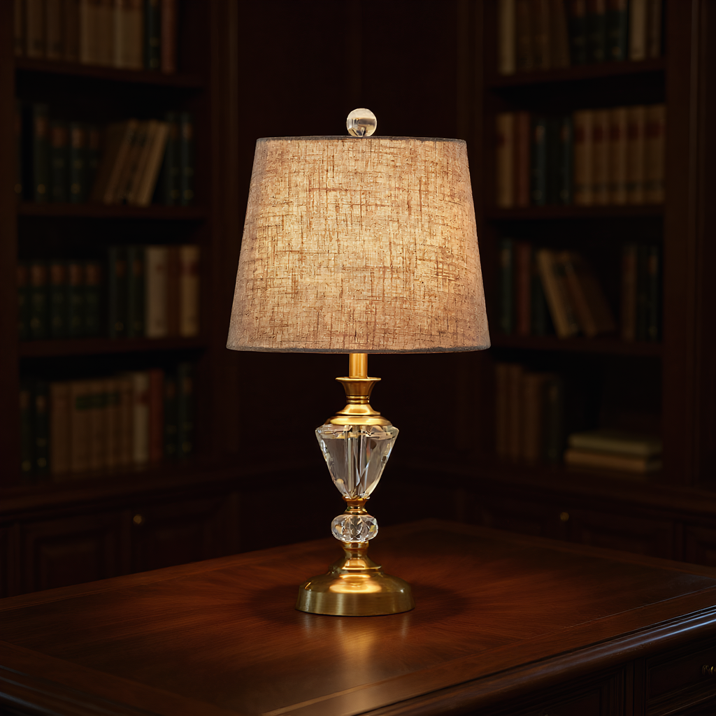 European Crystal Bronze Table Lamp side view highlighting hand-finished quality - Neovall premium lamp