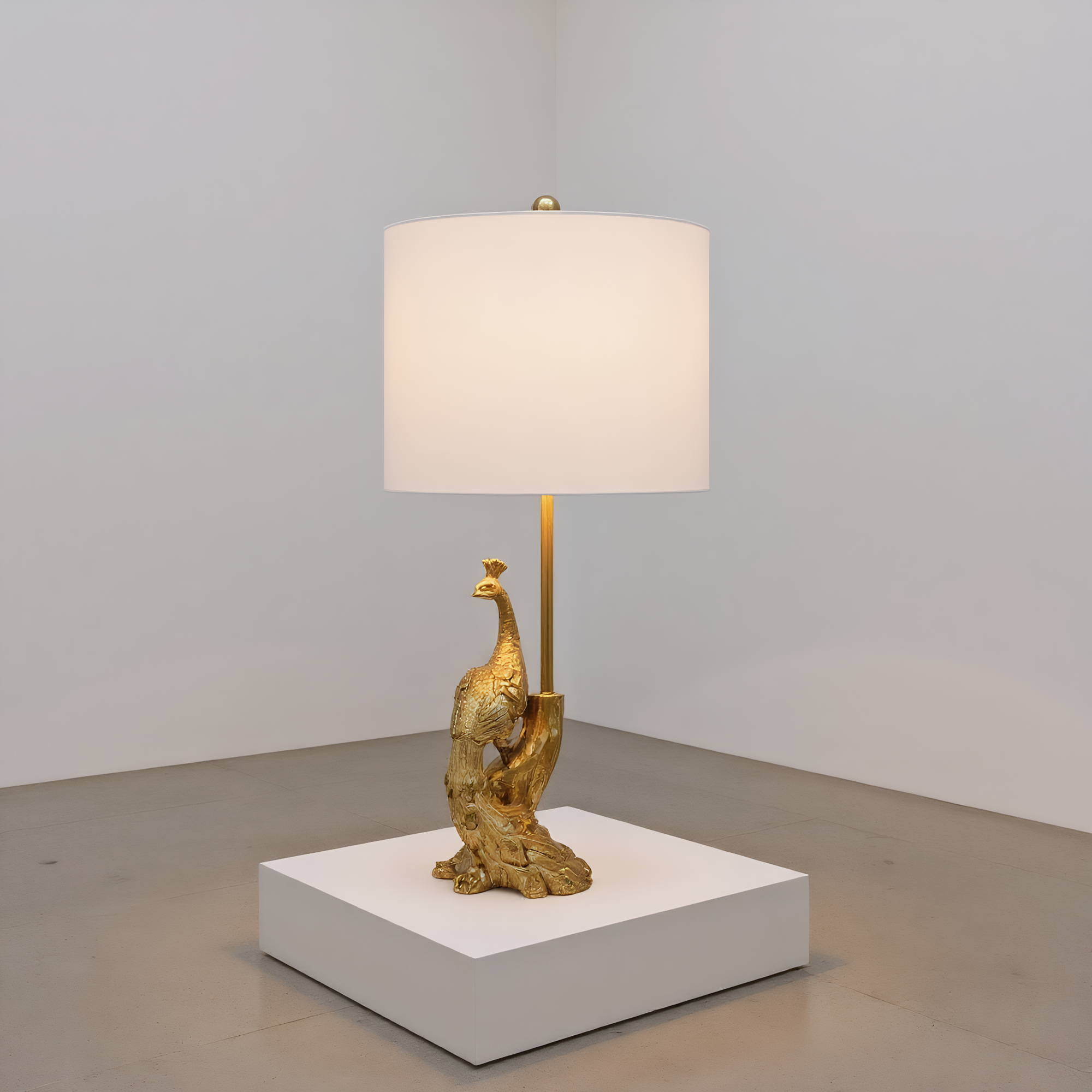 Brass Peacock Figurine Table Lamp