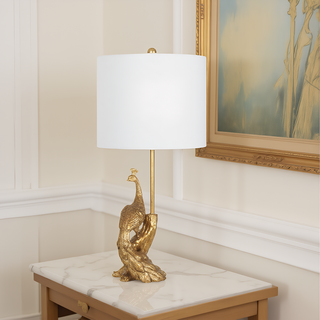 Brass Peacock Figurine Table Lamp
