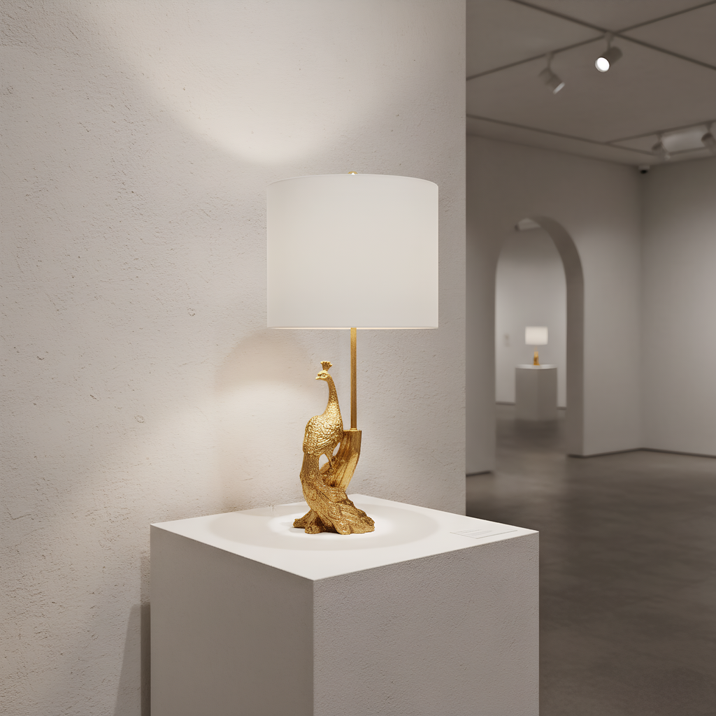 Brass Peacock Figurine Table Lamp