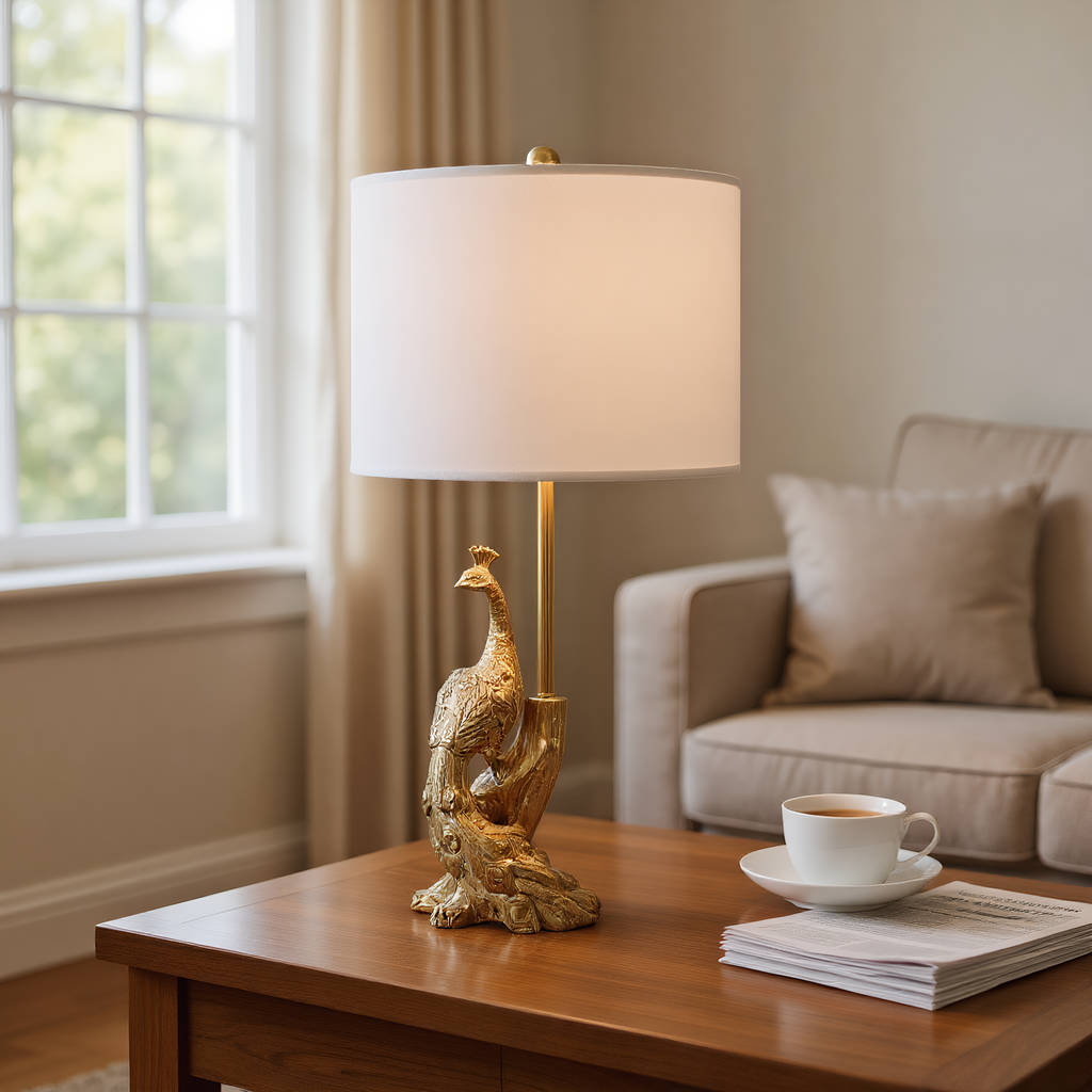 Brass Peacock Figurine Table Lamp