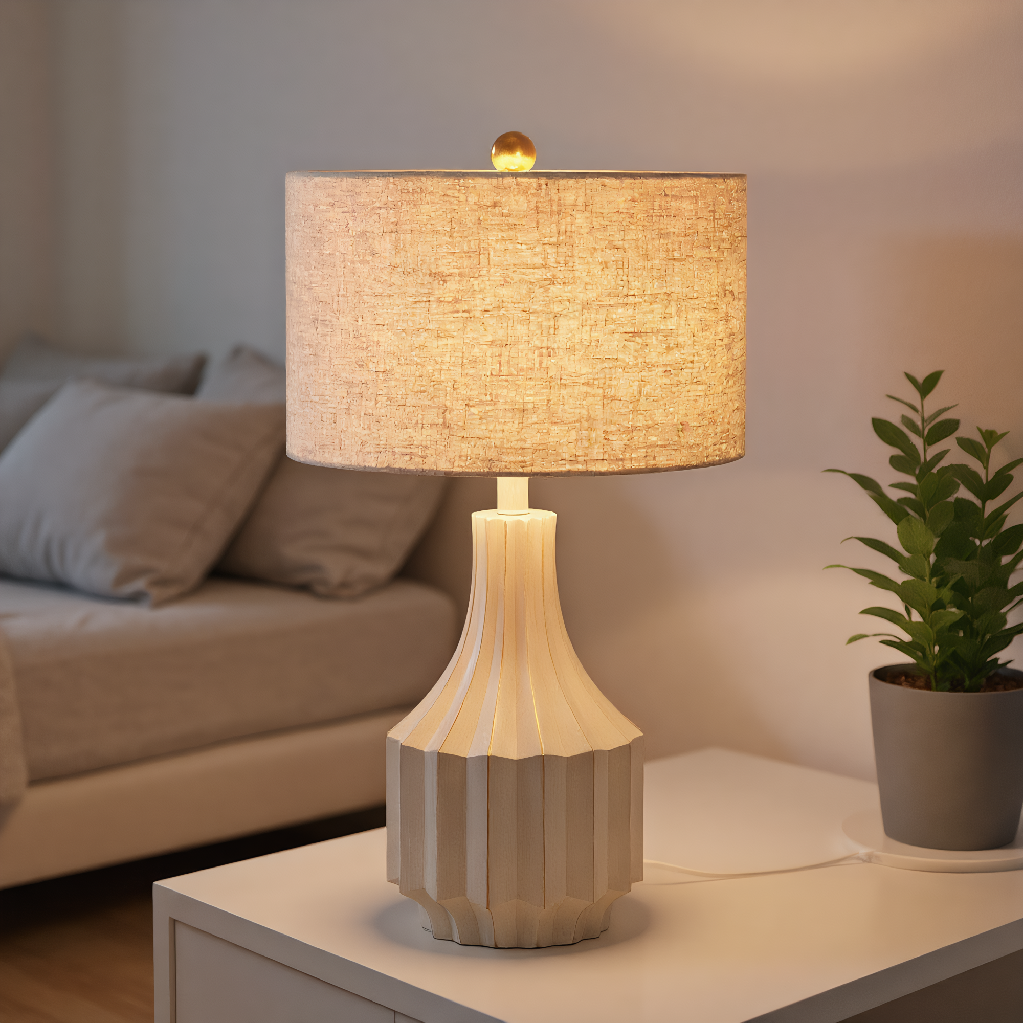 Wabi-Sabi Fluted Resin Table Lamp side view highlighting hand-finished quality - Neovall premium lamp
