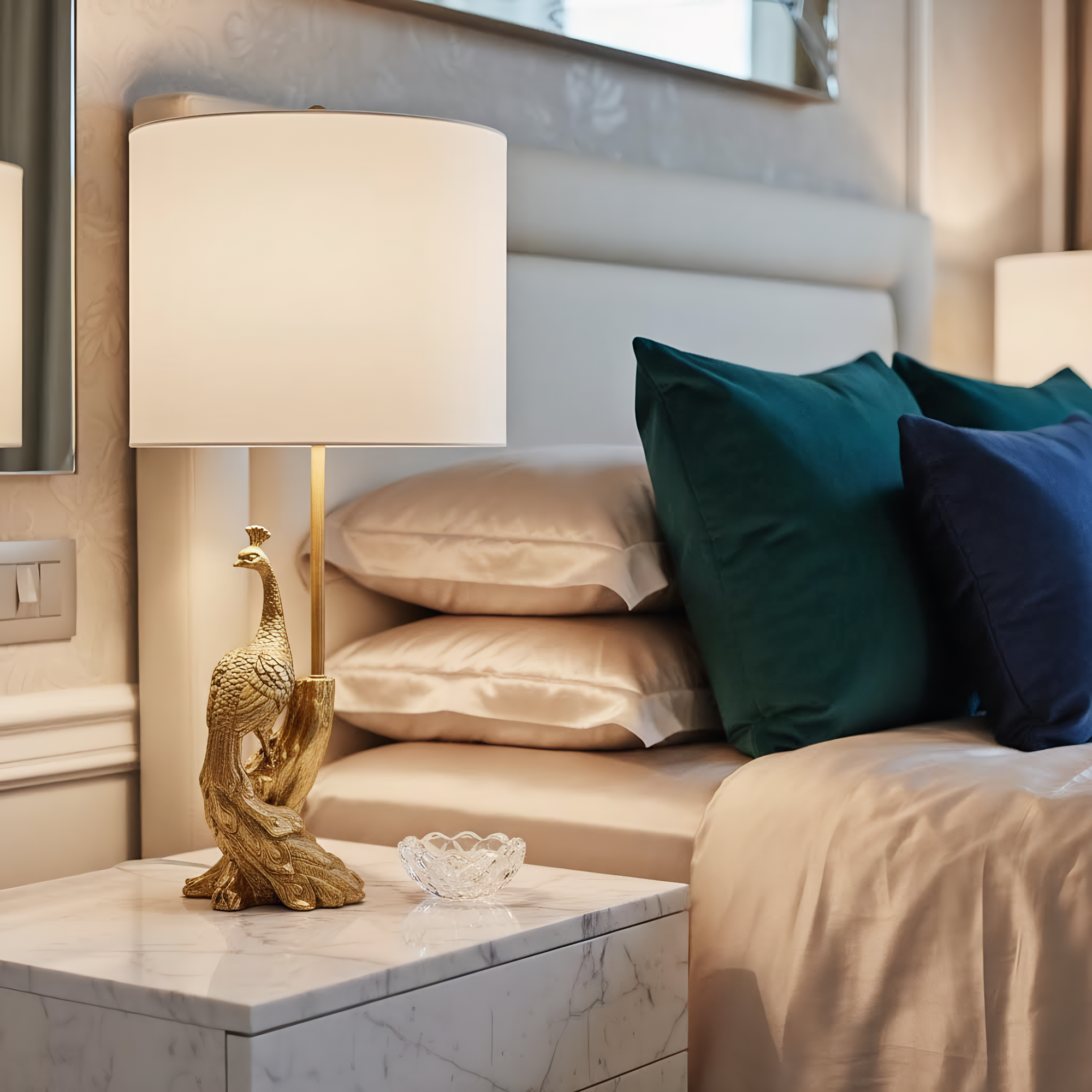 Brass Peacock Figurine Table Lamp