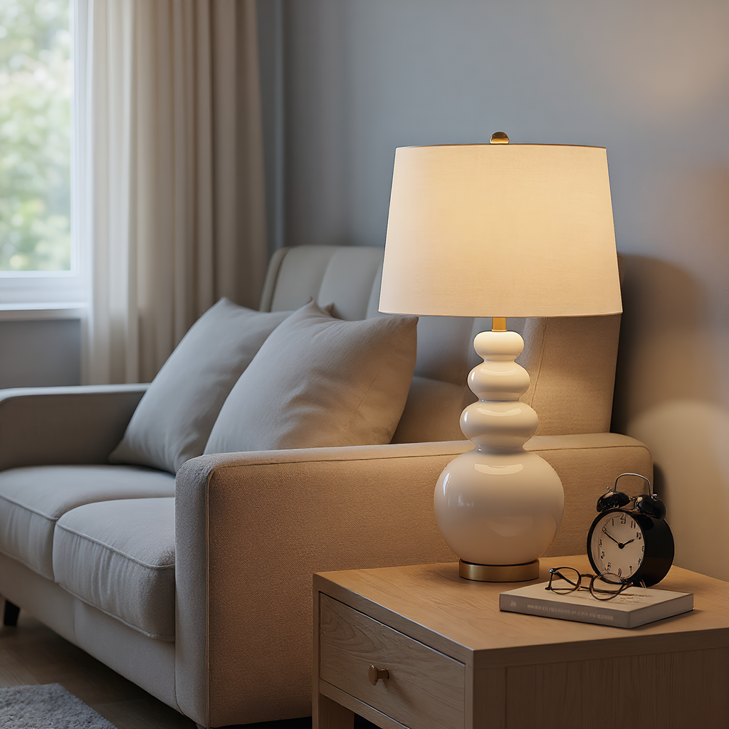 Ceramic gourd lamp front view - traditional Asian-inspired design