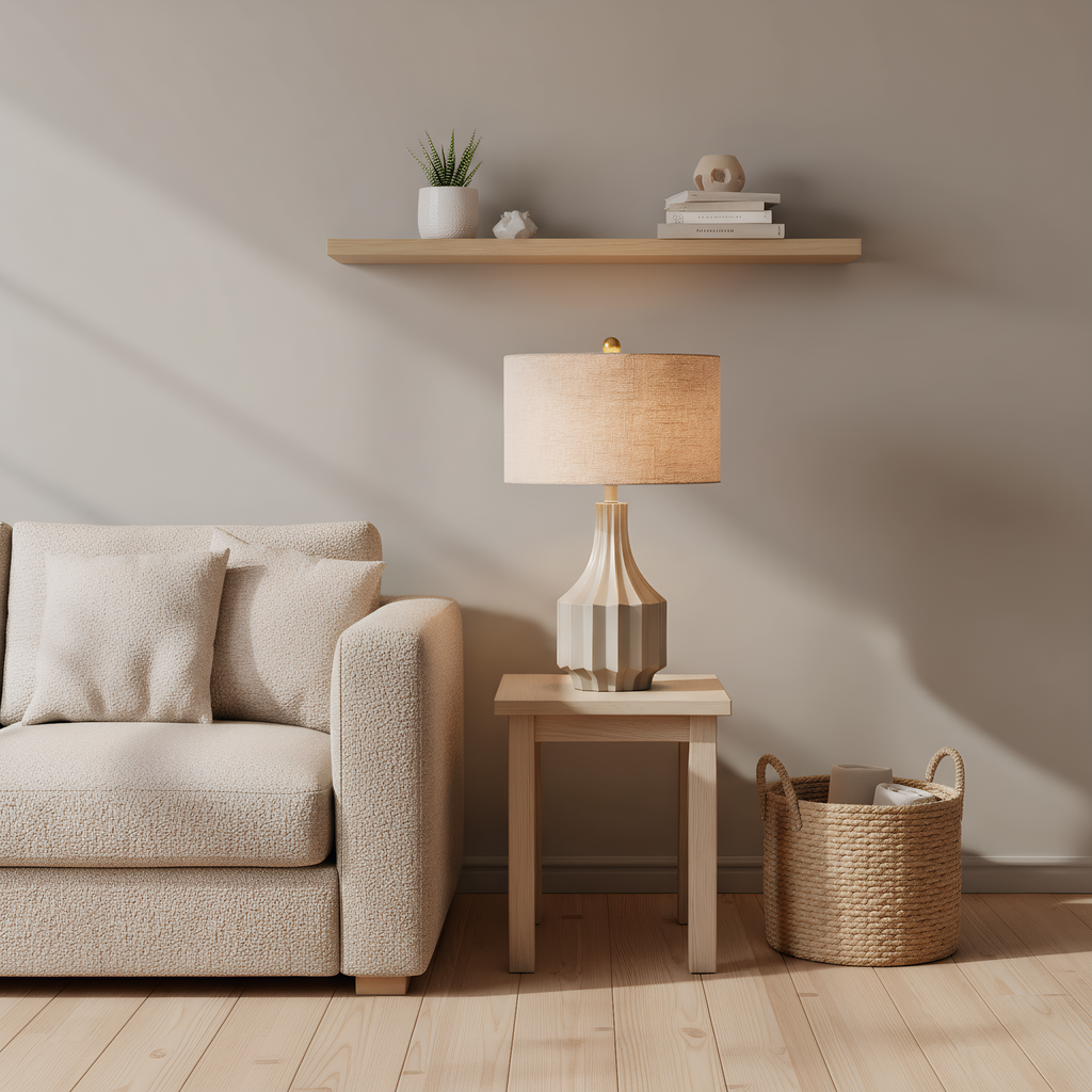Wabi-Sabi Fluted Resin Table Lamp in use - warm ambient lighting for living spaces - Neovall