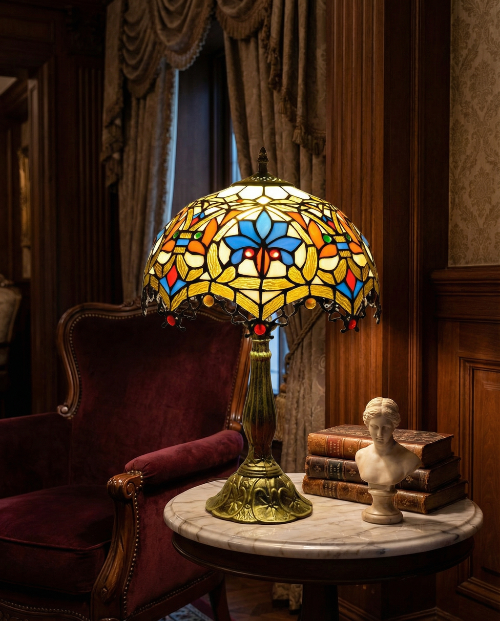 Tiffany lamp stained glass shade detail - floral mosaic pattern