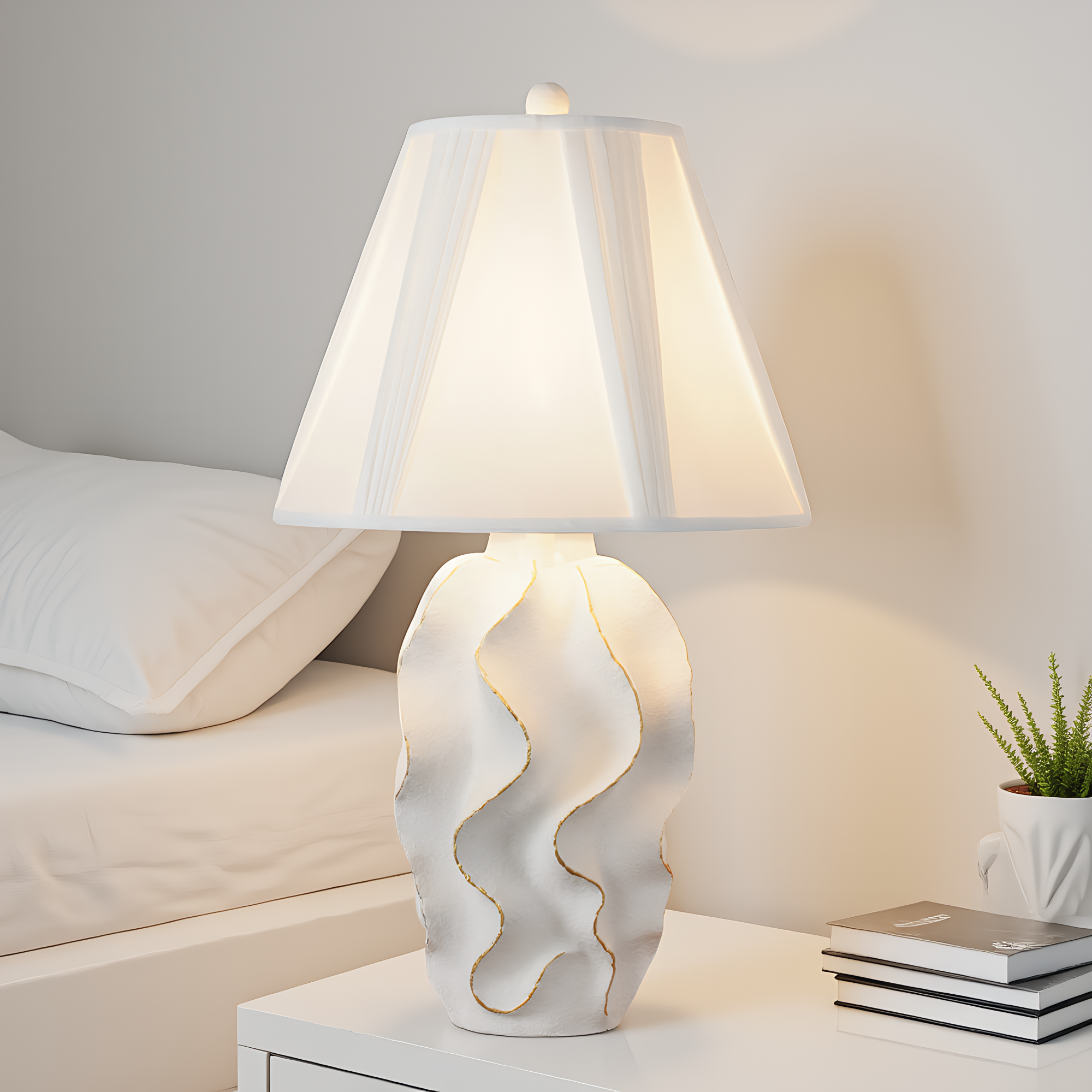 Wave lamp beige variant close-up - ivory gold finish
