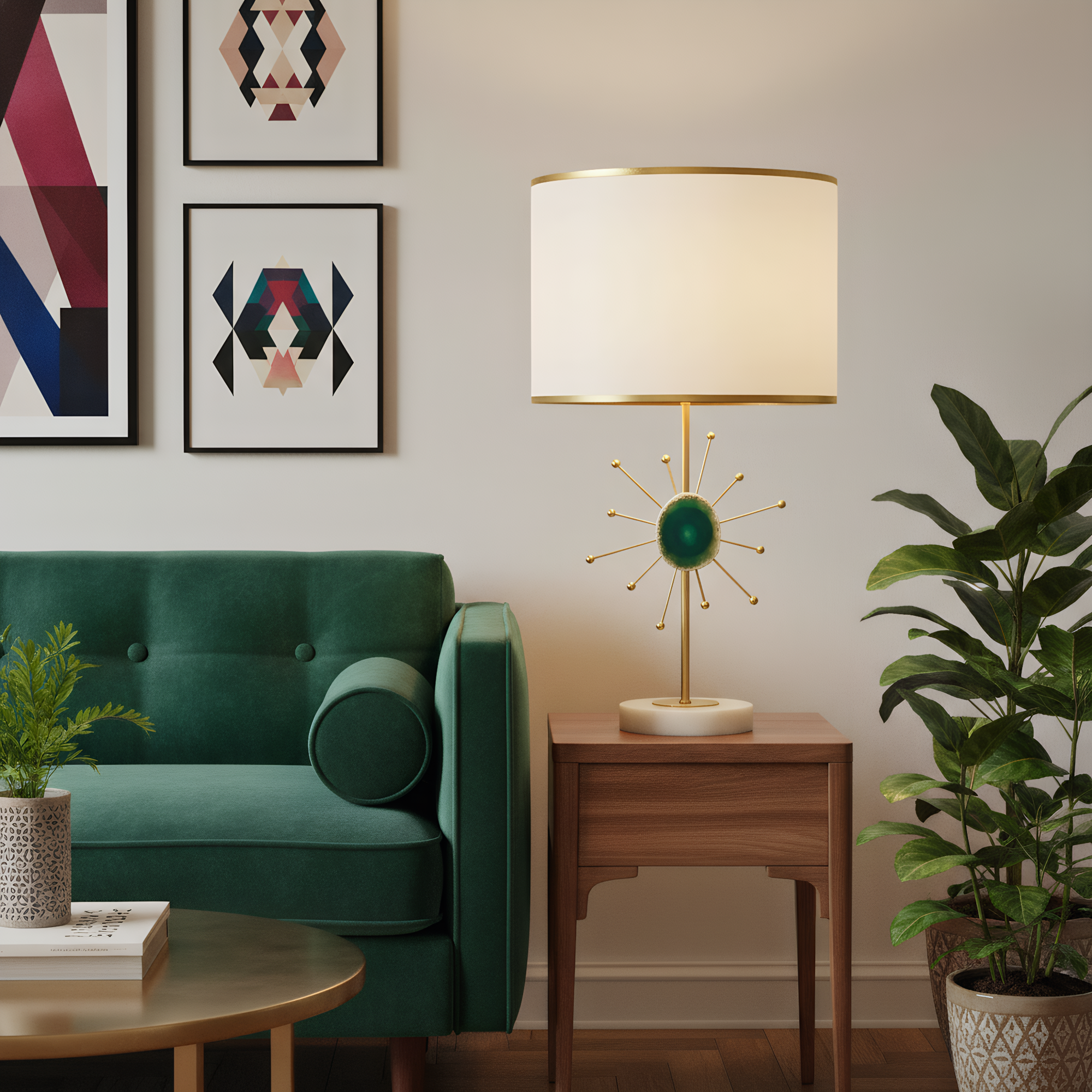 Sunflower Agate Brass Table Lamp