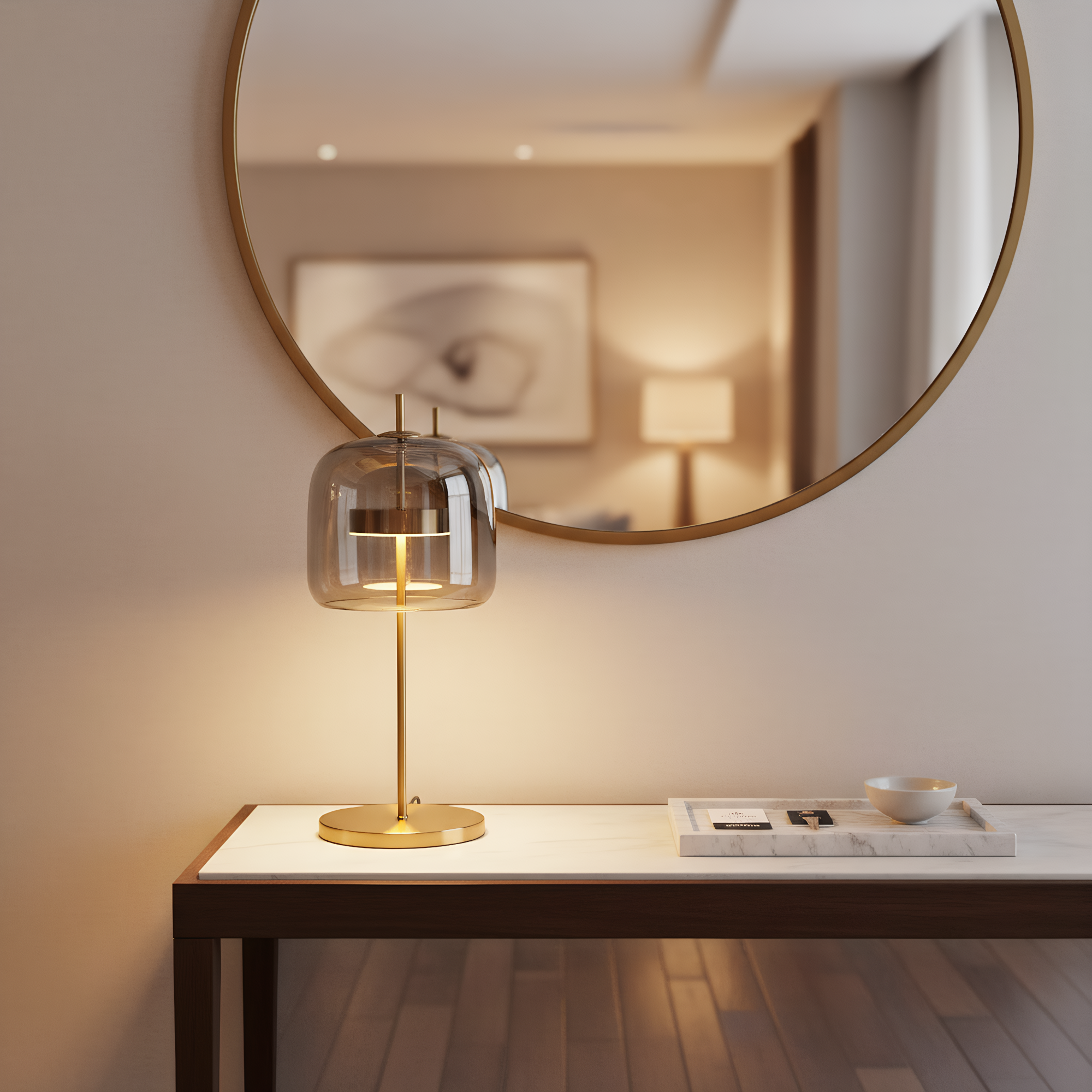 Smoked glass dome lamp side profile - sleek modern silhouette