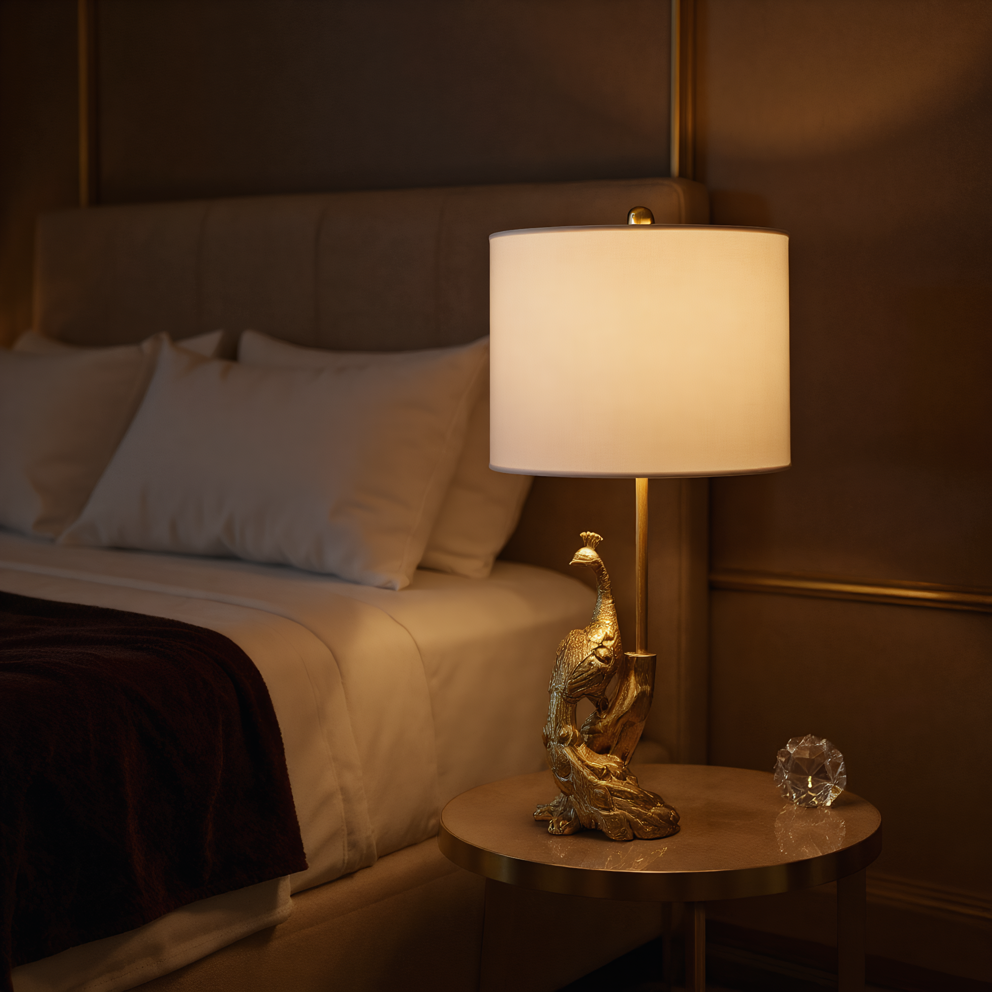 Brass Peacock Figurine Table Lamp