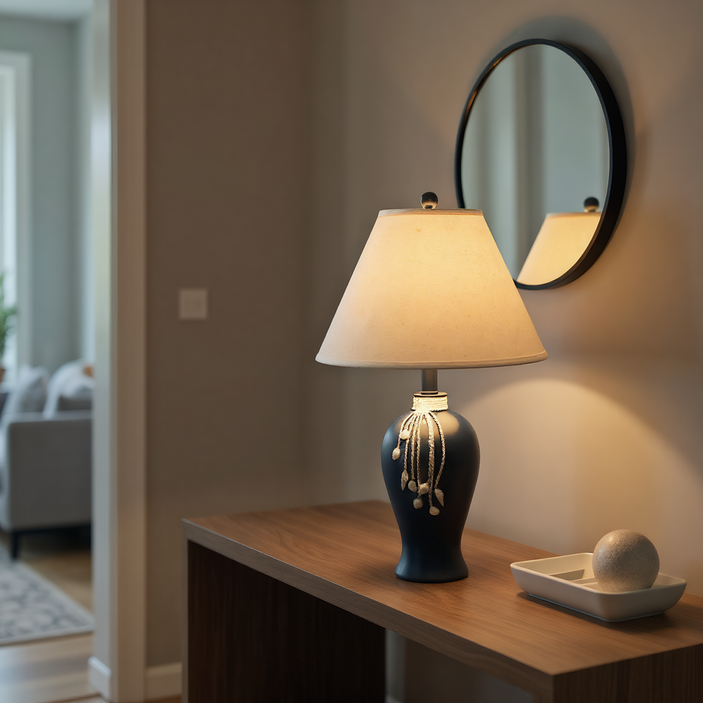 Mediterranean Navy Ceramic Pearl Tassel Table Lamp alternative angle product photo - Neovall designer table lamp