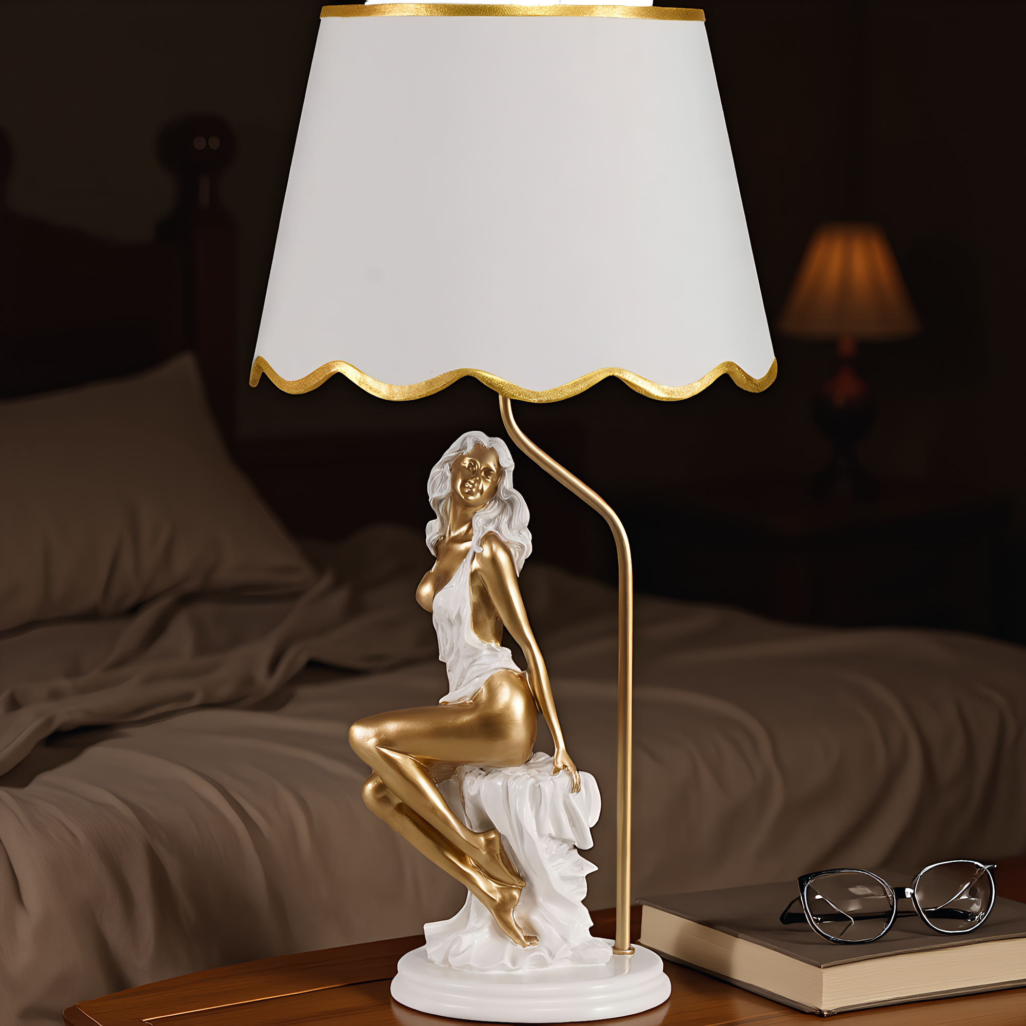 Art Nouveau Figurine Sculptural Table Lamp dimension and scale reference - Neovall premium table lamp