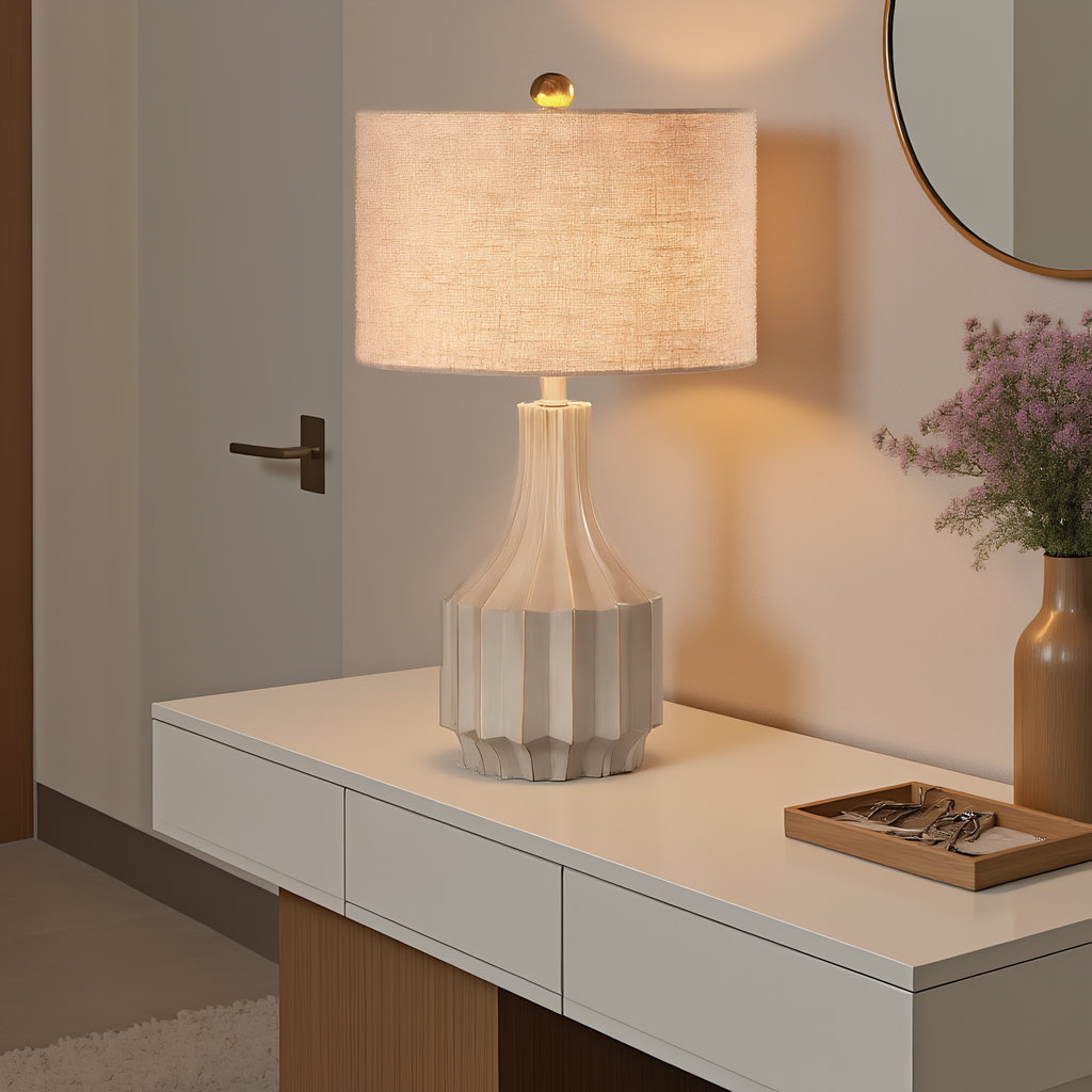 Wabi-Sabi Fluted Resin Table Lamp alternative angle product photo - Neovall designer table lamp