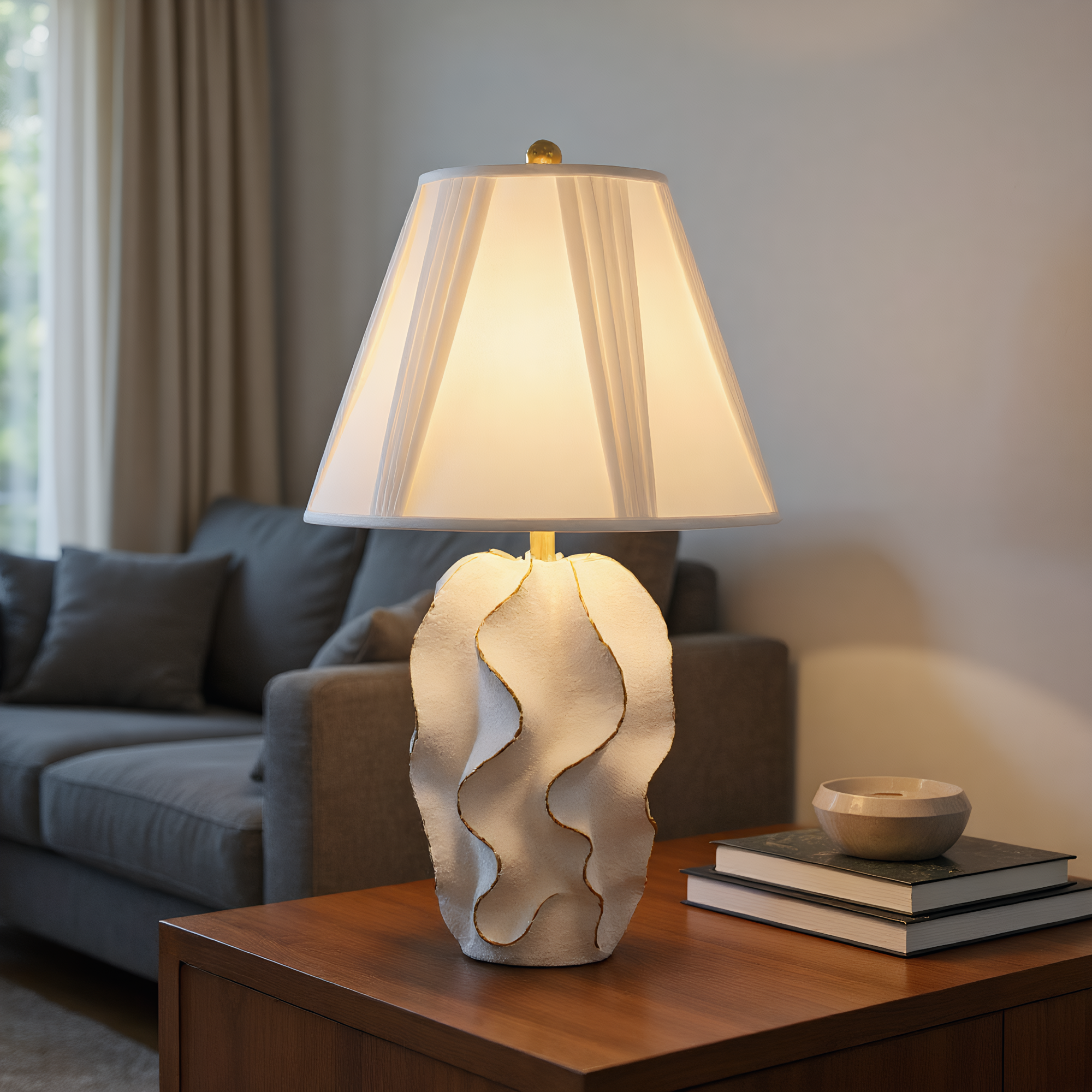 Sculptural Resin Wave Table Lamp