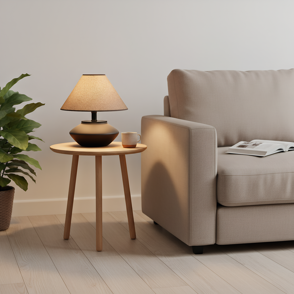 Linen lamp shade warm diffused light - cozy bedroom glow