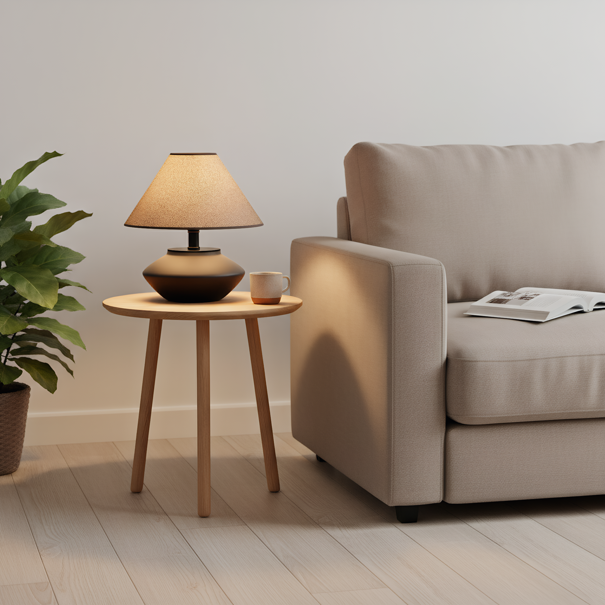 Linen lamp shade warm diffused light - cozy bedroom glow