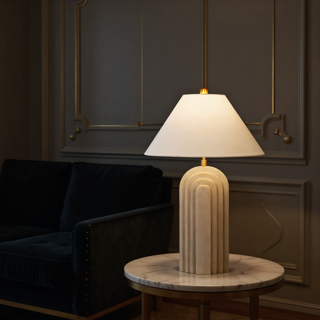 Arch lamp on console table - statement lighting piece