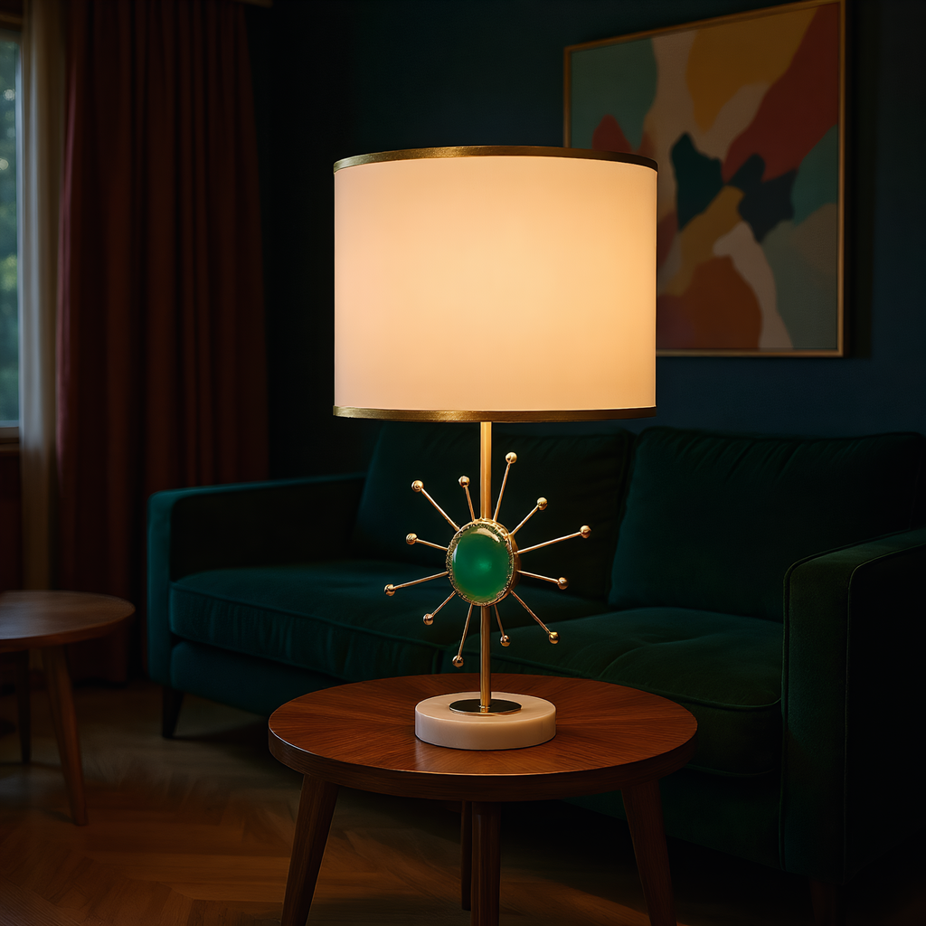 Agate brass lamp side view - mid-century glam design