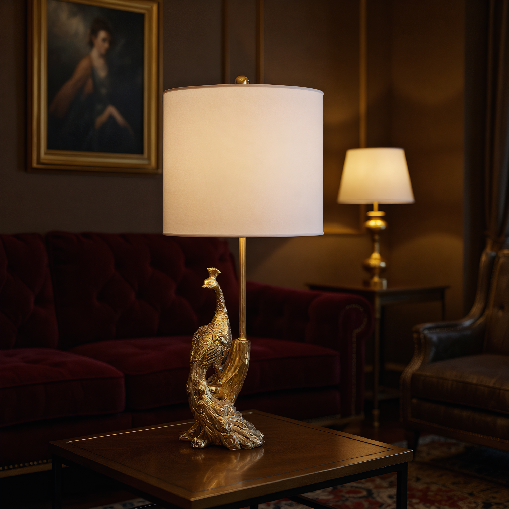 Brass Peacock Figurine Table Lamp