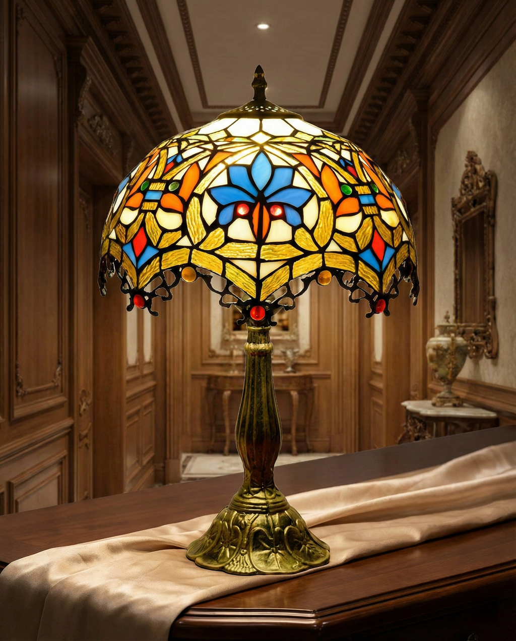 Art Nouveau lamp antique bronze base - classic Tiffany design