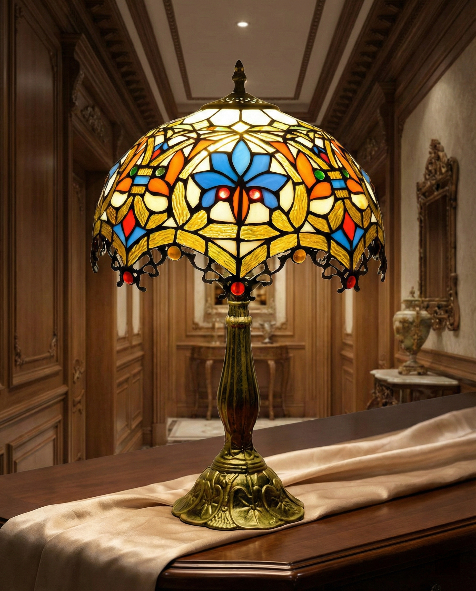 Art Nouveau lamp antique bronze base - classic Tiffany design