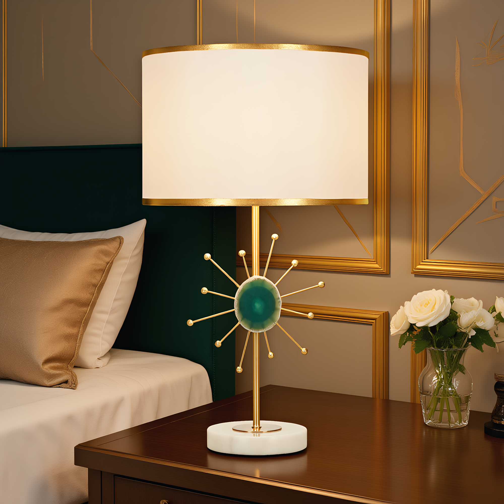 Sunflower Agate Brass Table Lamp