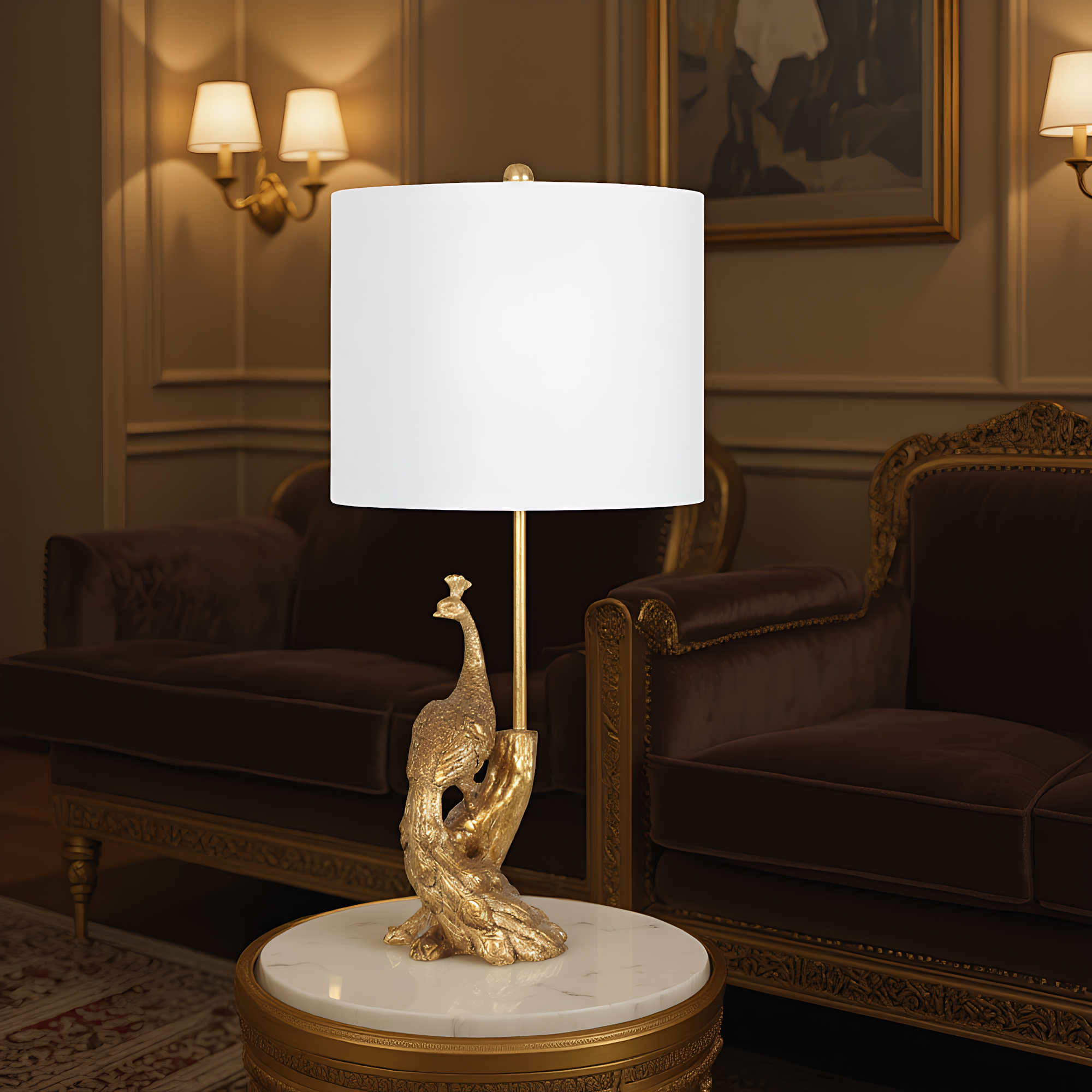 Brass Peacock Figurine Table Lamp