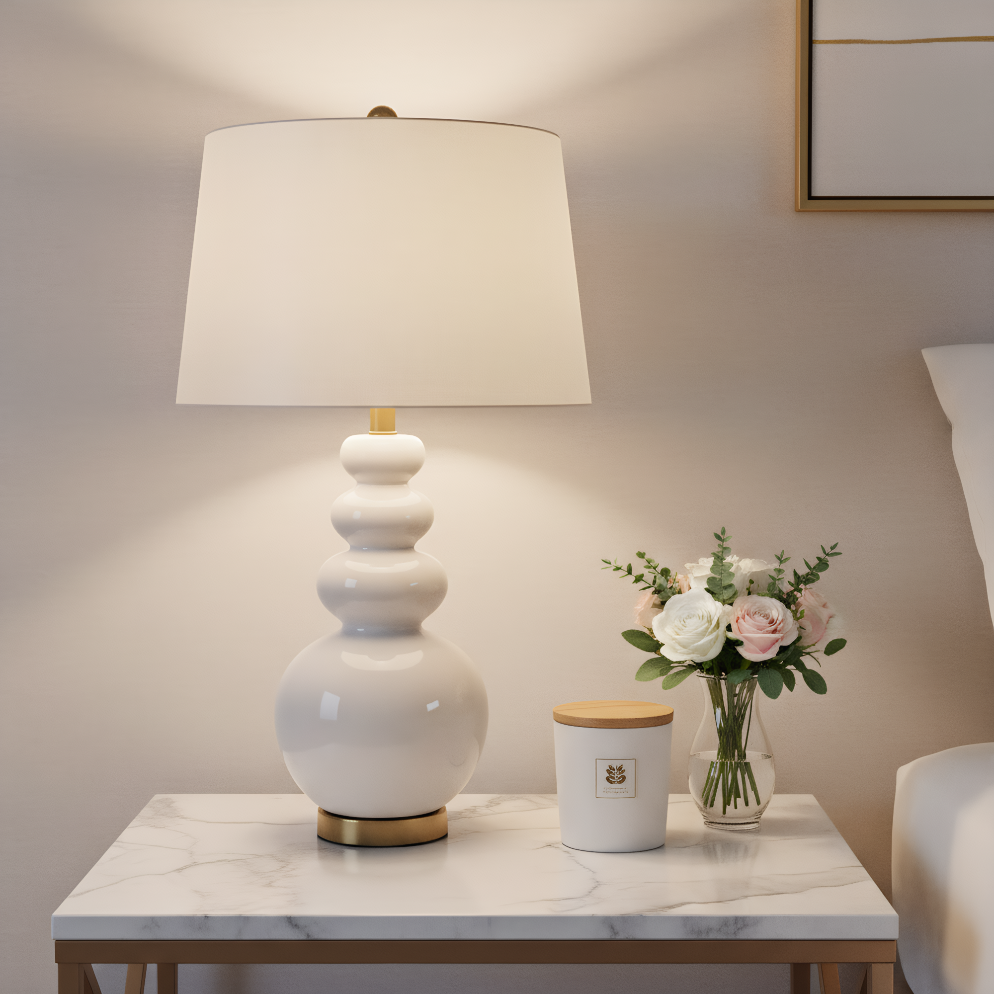 Ceramic lamp in living room - warm ambient accent lighting