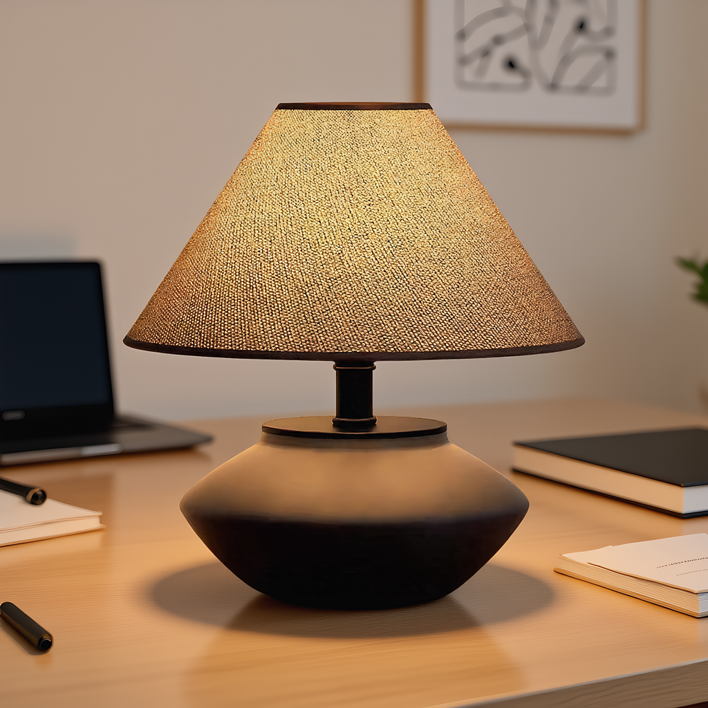 Linen shade lamp in Scandinavian interior - clean minimal design