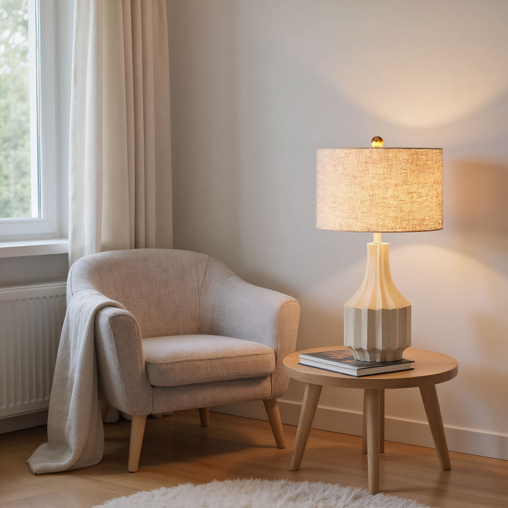 Wabi-Sabi Fluted Resin Table Lamp base detail showing material finish - Neovall designer collection