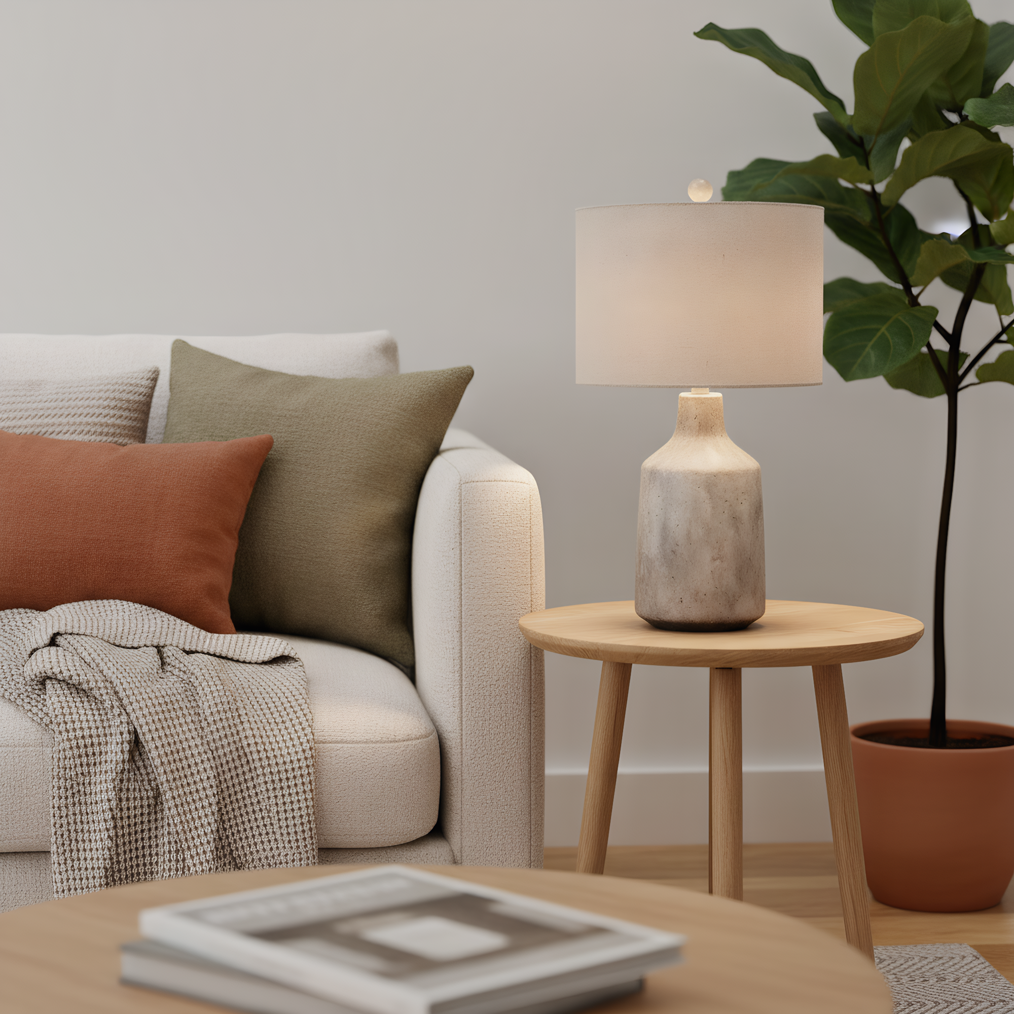 Wabi-Sabi Concrete Linen Table Lamp