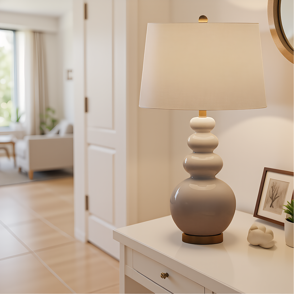 Linen drum shade detail - natural fabric light diffusion