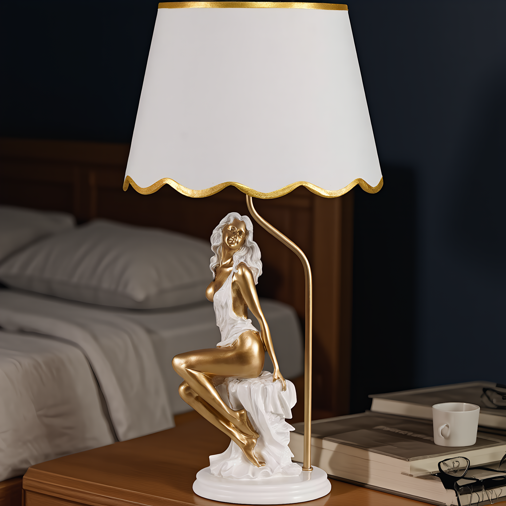 Art Nouveau Figurine Sculptural Table Lamp side view highlighting hand-finished quality - Neovall premium lamp
