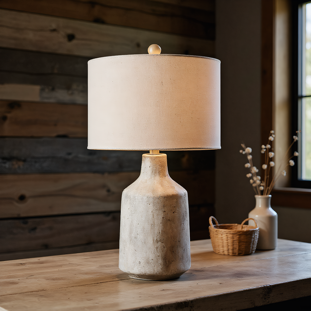 Wabi-Sabi Concrete Linen Table Lamp alternative angle product photo - Neovall designer table lamp