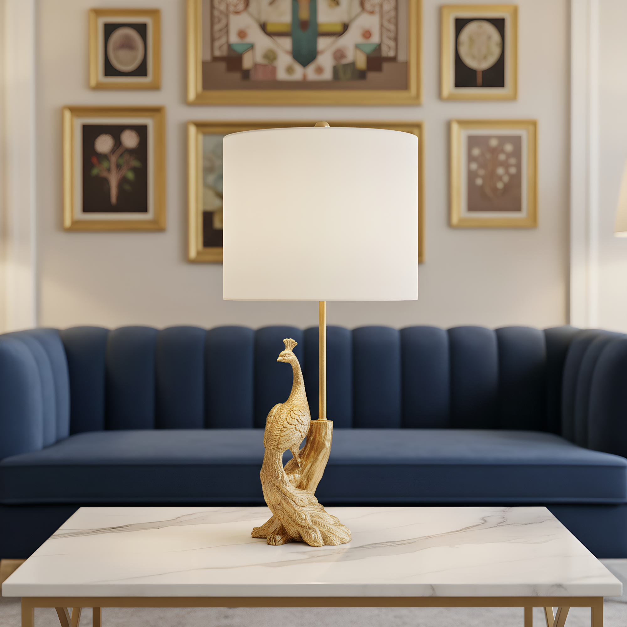 Brass Peacock Figurine Table Lamp