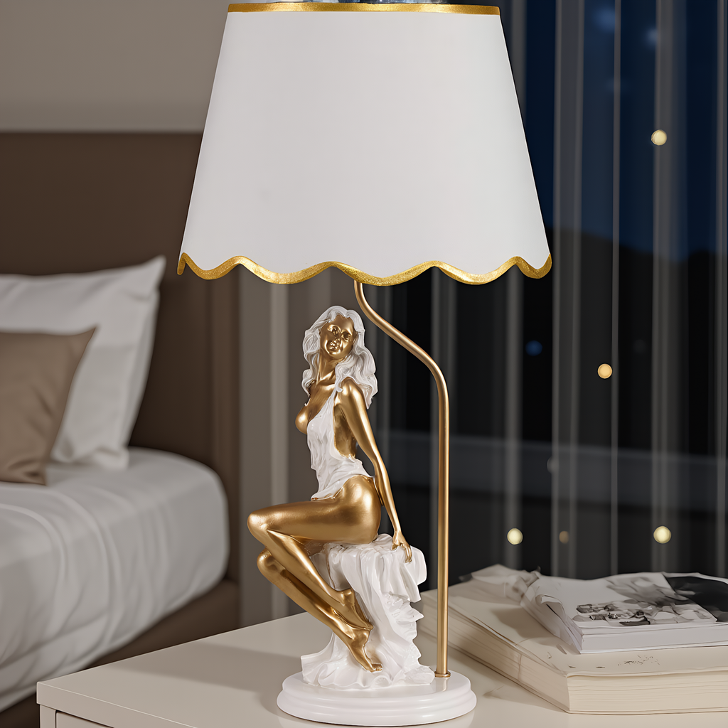 Art Nouveau Figurine Sculptural Table Lamp in use - warm ambient lighting for living spaces - Neovall