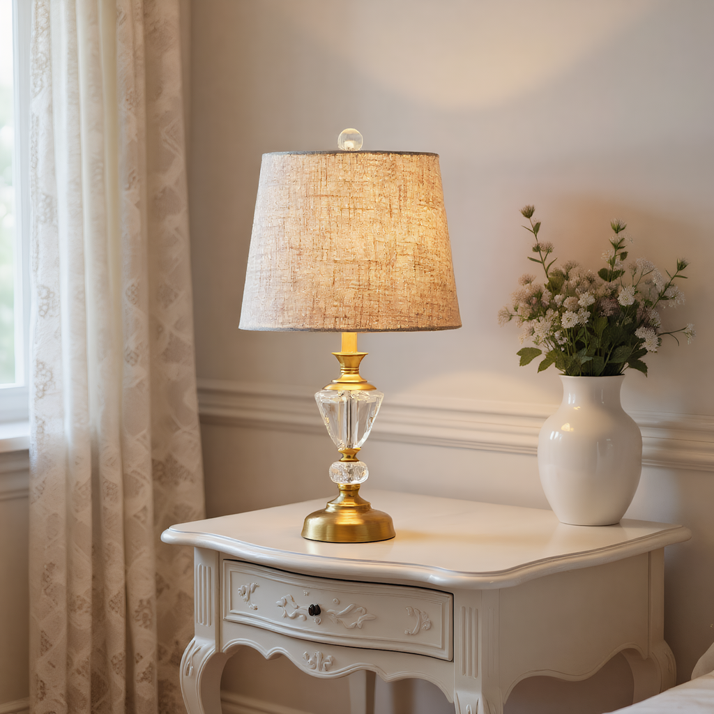 European Crystal Bronze Table Lamp top view showcasing shade design - Neovall premium lighting