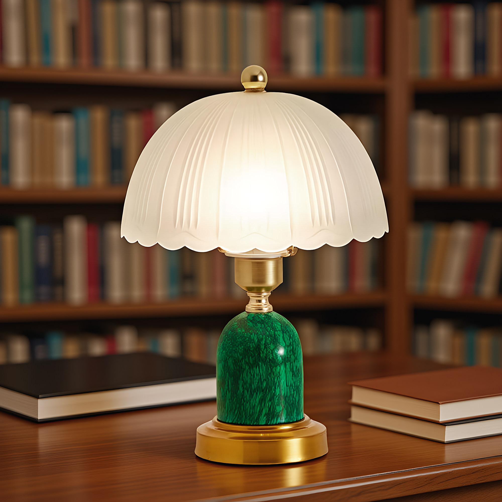 Malachite Pleated Dome Table Lamp detail close-up showing premium materials and craftsmanship - Neovall