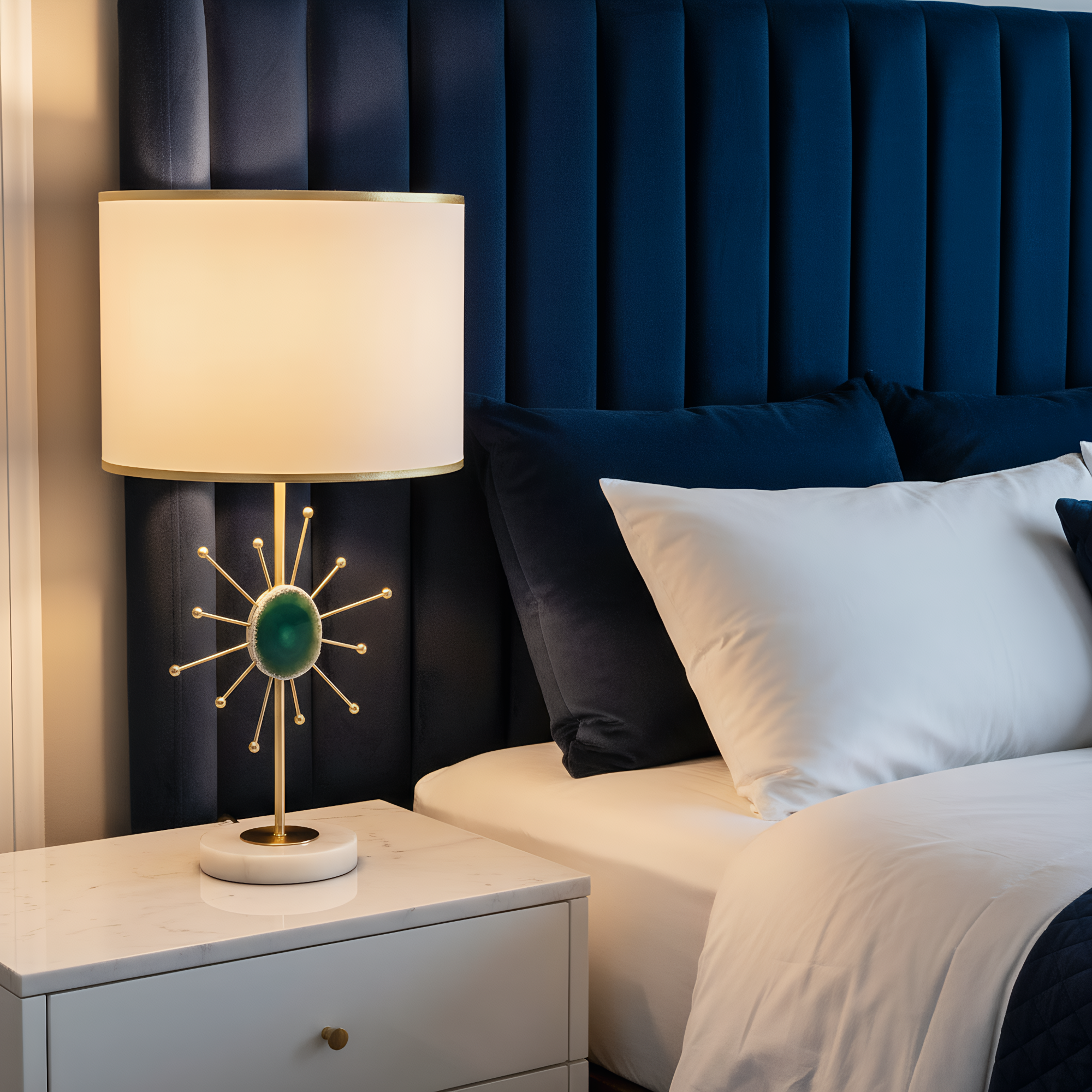 Linen shade and brass hardware detail - premium finish