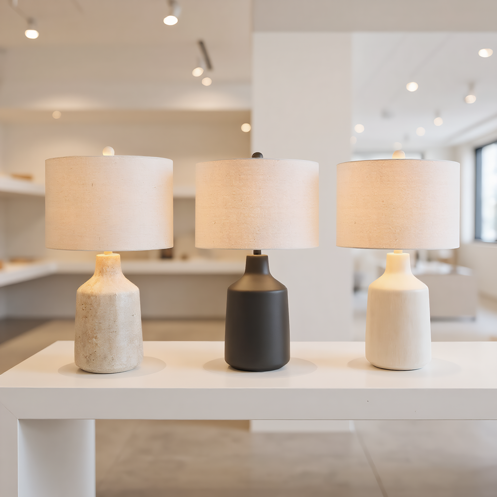 Wabi-Sabi Concrete Linen Table Lamp top view showcasing shade design - Neovall premium lighting