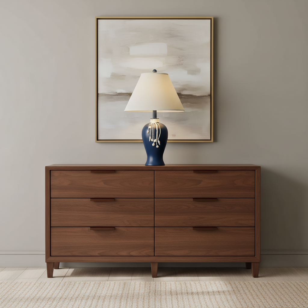 Mediterranean Navy Ceramic Pearl Tassel Table Lamp switch and cable detail - Neovall functional design