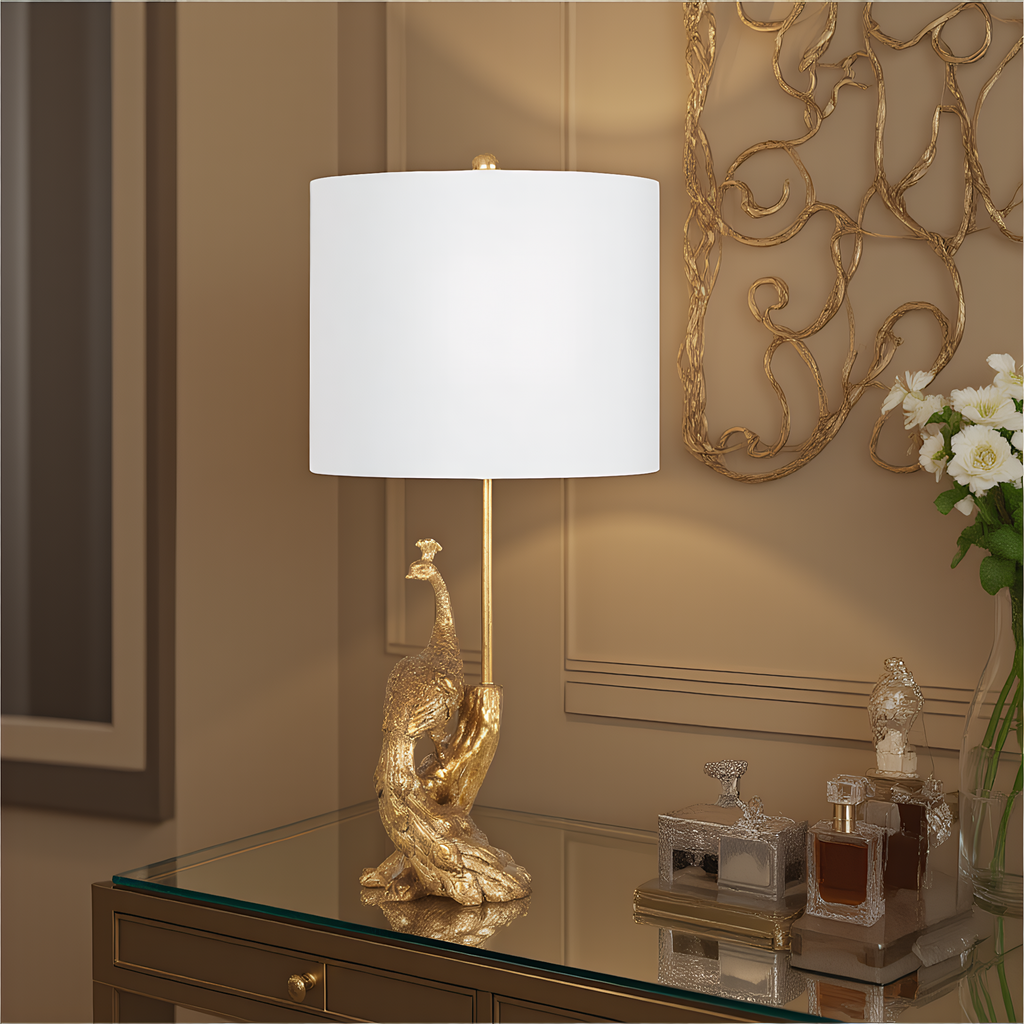 Brass Peacock Figurine Table Lamp
