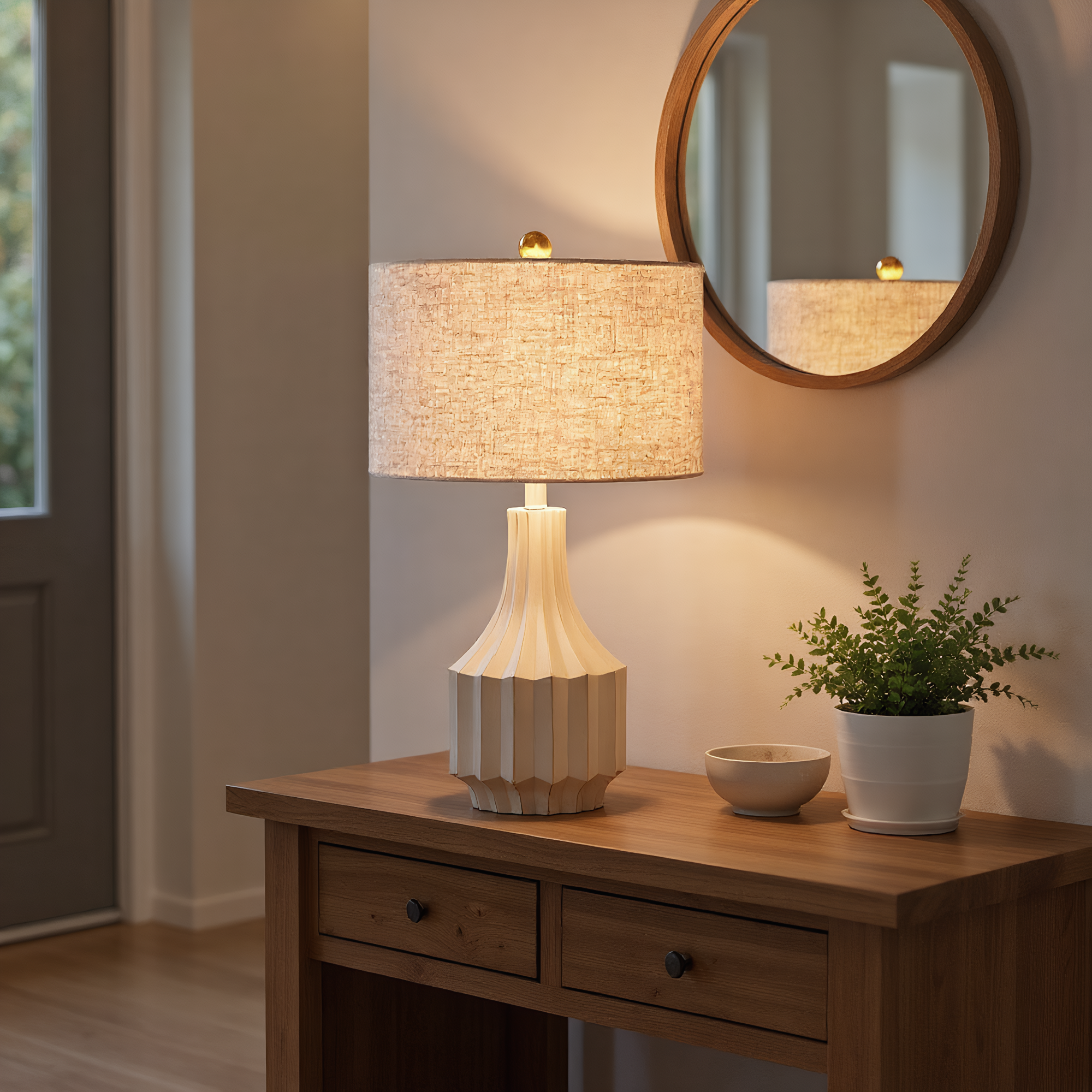 Wabi-Sabi Fluted Resin Table Lamp switch and cable detail - Neovall functional design