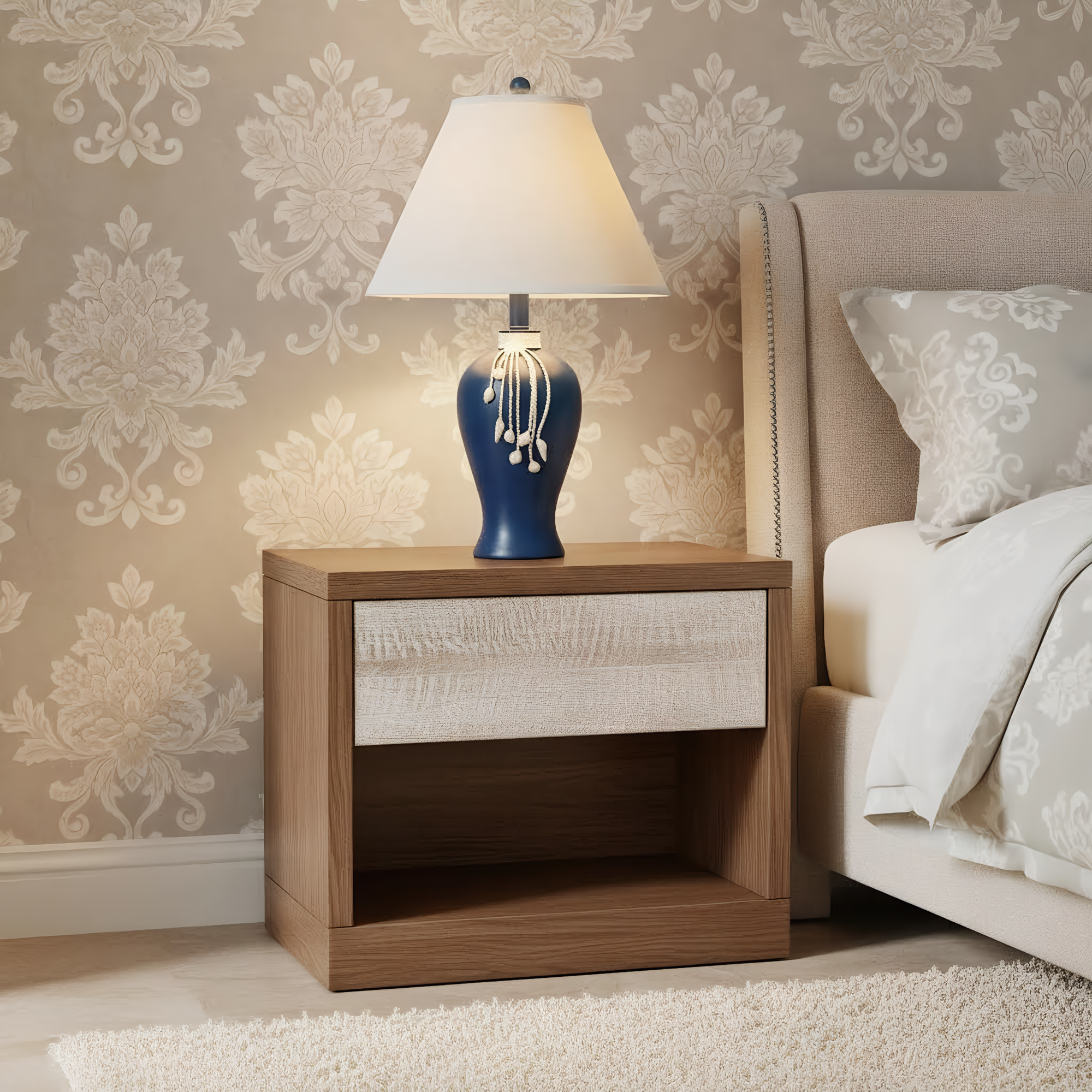 Mediterranean Navy Ceramic Pearl Tassel Table Lamp dimension and scale reference - Neovall premium table lamp
