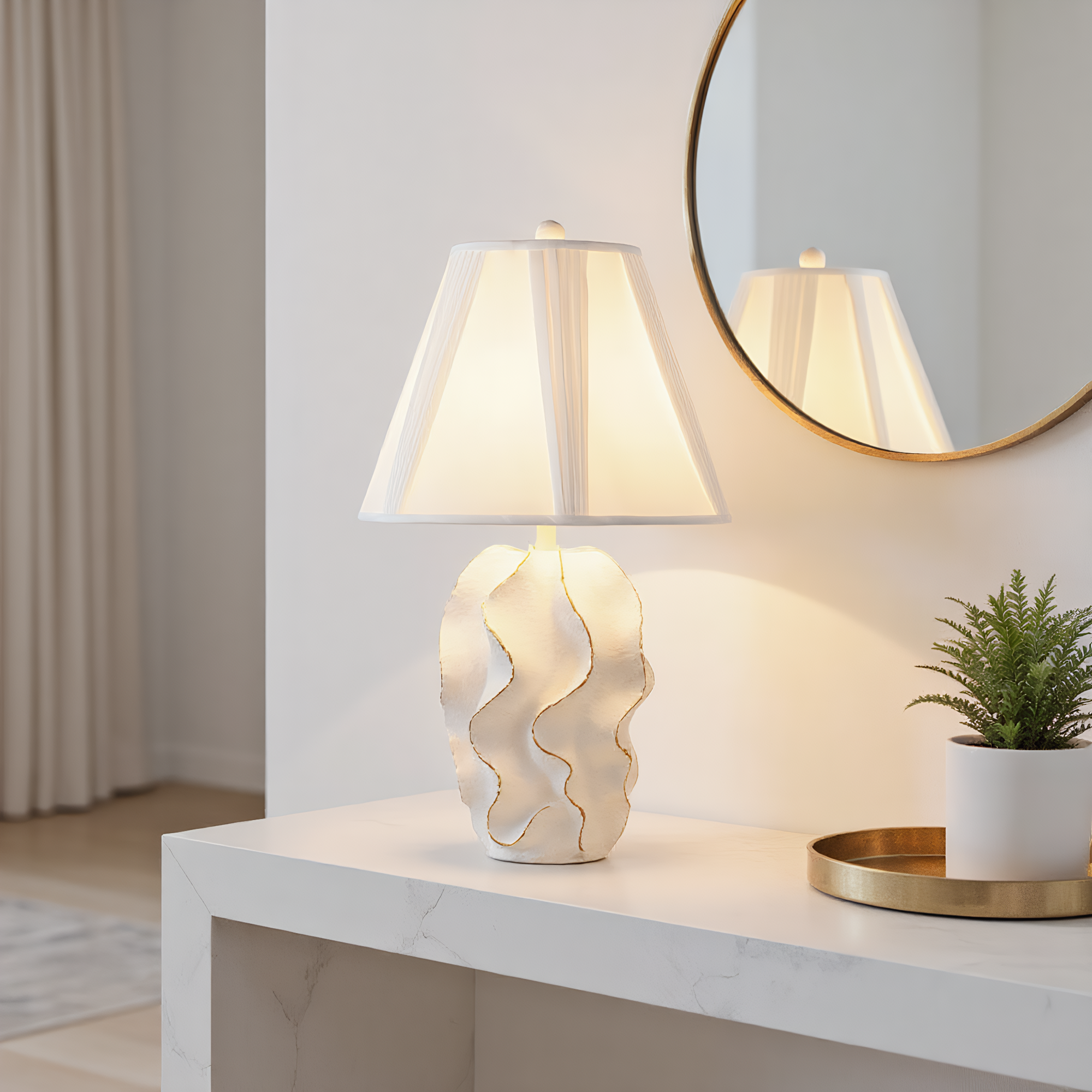 Sculptural Resin Wave Table Lamp side view highlighting hand-finished quality - Neovall premium lamp